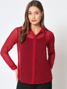 CHARMGAL Classic Fit Slim Fit Self Design Georgette Casual Shirt