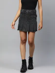 London Rag Women Pleated Denim A-Line Mini Skirt