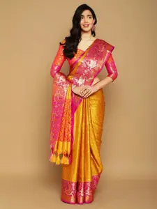 VILLAGIUS Ethnic Motifs Woven Design Silk Cotton Mysore Silk Saree