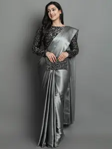 VILLAGIUS Satin Saree With Sequinned Velvet Blouse