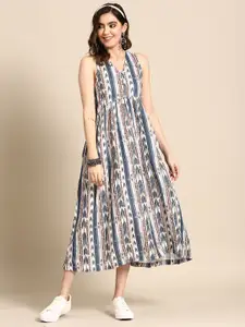 Sangria Geometric Printed Midi A-Line Dress