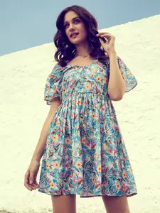 Athena Floral Print Crepe Fit & Flare Dress