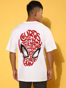 VEIRDO Spiderman Typography Printed Cotton Oversized T-shirt