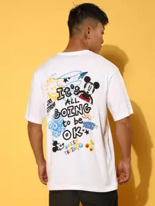 VEIRDO White Mickey Mouse Printed Cotton Oversized T-shirt