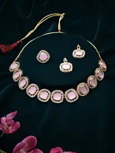 Zaveri Pearls Gold-Plated Stone-Studded Necklace & Earrings With Finger Ring