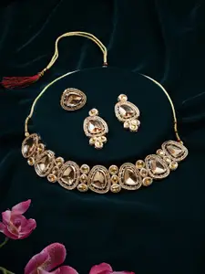 Zaveri Pearls Gold-Plated Studded Choker Necklace With Earrings & Ring