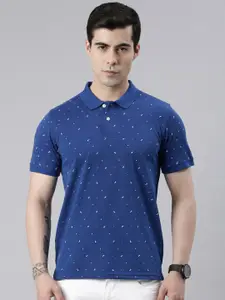 Metronaut Men Blue Printed Polo Collar Pockets T-shirt
