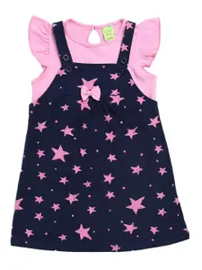 Clothe Funn Girls Stars Printed Cotton Pinafore Dress With Top