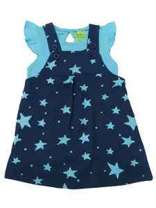 Clothe Funn Girls Star Printed Cotton Pinafore Dress With Top