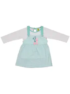 Clothe Funn Girls Striped Cotton Pinafore Dress With Top