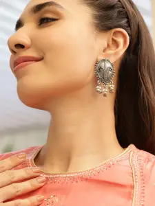 Rubans Oxidised Silver-Plated Ball Bead Danglers Detail Traditional Dome-Shaped Earrings