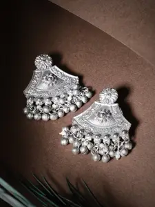 Rubans Silver-Plated Crescent Shaped Oxidised Studs Earrings