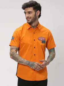 Mufti Slim Fit Spread Collar Applique Casual Shirt