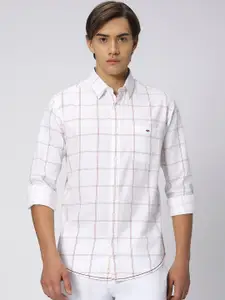 Mufti Slim Fit Windowpane Checks Opaque Cotton Linen Casual Shirt