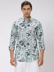 Mufti Slim Fit Floral Opaque Printed Cotton Casual Shirt