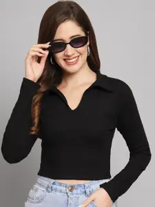 Funday Fashion Shirt Collar Fitted Crop Top