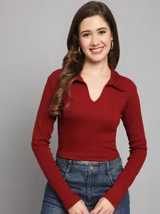 Funday Fashion Shirt Collar Long Sleeves Crop Top