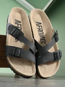 AfroJack Women Leather Open Toe Flats With Buckle Detail