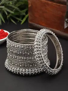 Kennice Set Of 28 Silver-Plated Stones Studded Bangles