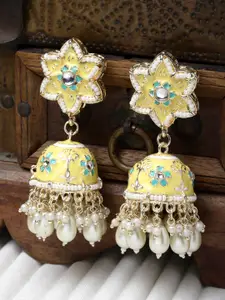 Kennice Gold-Plated Dome Shaped Enamelled Jhumkas Earrings