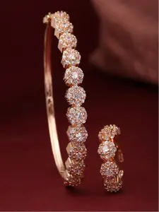Kennice Rose Gold-Plated American Diamond Bangle-Style Bracelet With Finger Ring