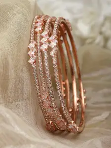 Kennice Set Of 4 Rose Gold-Plated AD-Studded Bangles