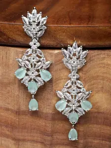 Kennice Rhodium-Plated AD Stone Studded Spiked Drop Earrings