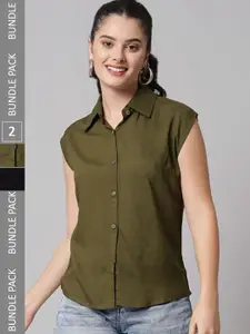 Funday Fashion Pack Of 2 Spread Collar Slim Fit Casual Shirt