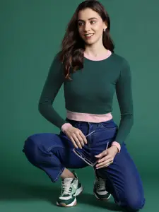 DressBerry Contrast Tipping Acrylic Crop Pullover