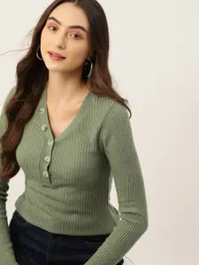 DressBerry Women Button Detail Acrylic Pullover