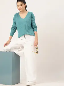 DressBerry Women V-Neck Ribbed Pullover