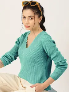 DressBerry Women V-Neck Ribbed Pullover