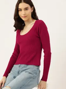 DressBerry Women Ribbed Scoop Neck Acrylic Pullover