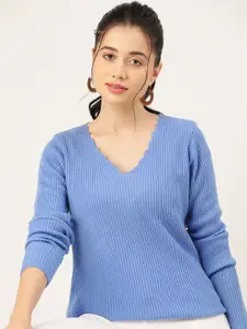 DressBerry Women V-Neck Ribbed Pullover
