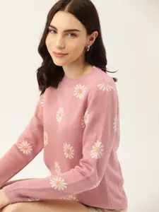 DressBerry Acrylic Floral Pattern Pullover