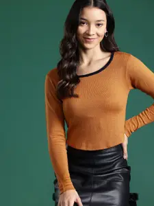DressBerry Solid Acrylic Cropped Pullover