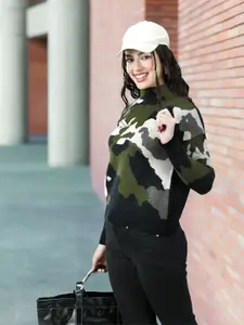 DressBerry High Neck Camouflage Pullover