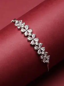 Kennice Women Rhodium-Plated American Diamond Link Bracelet
