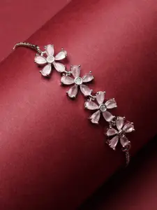 Kennice Women Rhodium-Plated American Diamond Link Bracelet