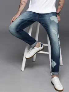 WROGN Men Slim Fit Highly Distressed Heavy Fade Stretchable Mid-Rise Jeans