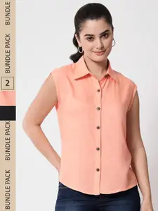 Funday Fashion Pack Of 2 Spread Collar Slim Fit Casual Shirt