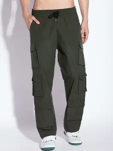 FUGAZEE Olive Green Relaxed Fit Mid-Rise Cargo Track Pants