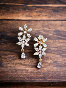 DressBerry Gold-Plated Zircon Stoned Floral Drop Earrings