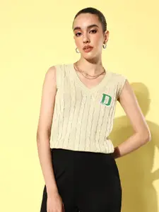 4WRD by Dressberry Cable Knit Sweater Vest With Embroidered Detail