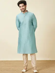 Manyavar Mandarin Collar Woven Design Thread Work Kurta with Pyjamas