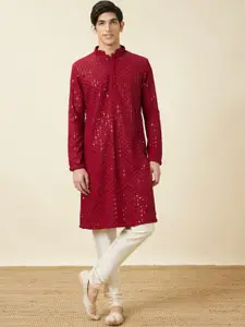 Manyavar Floral Chikankari Embroidered Kurta With Pyjamas
