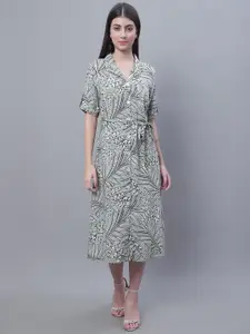 Cantabil Floral Printed Roll-Up Sleeves Shirt Midi Dress With Belt