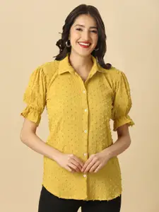 GUFRINA Self Design Puff Sleeves Smocked Shirt Style Top