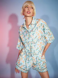 SASSAFRAS Green Printed Shirt With Paperback Shorts Co-Ords