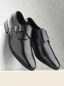 House of Pataudi Men Round Toe Formal Monk Shoes With Buckle Detail